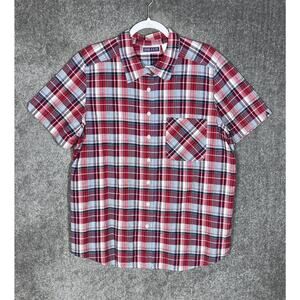 Erika II & Co Top Womens Size 1X Red Blue Cotton Plaid Short Sleeve‎ Button Up